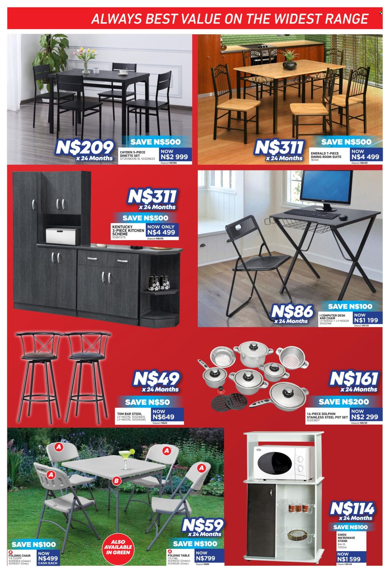 thumbnail - Furnmart catalogue  - 08/04/2024 - 12/05/2024 - Sales products - table, dining room suite, stool, chair, bar stool, desk, folding table, folding chair, microwave. Page 5.