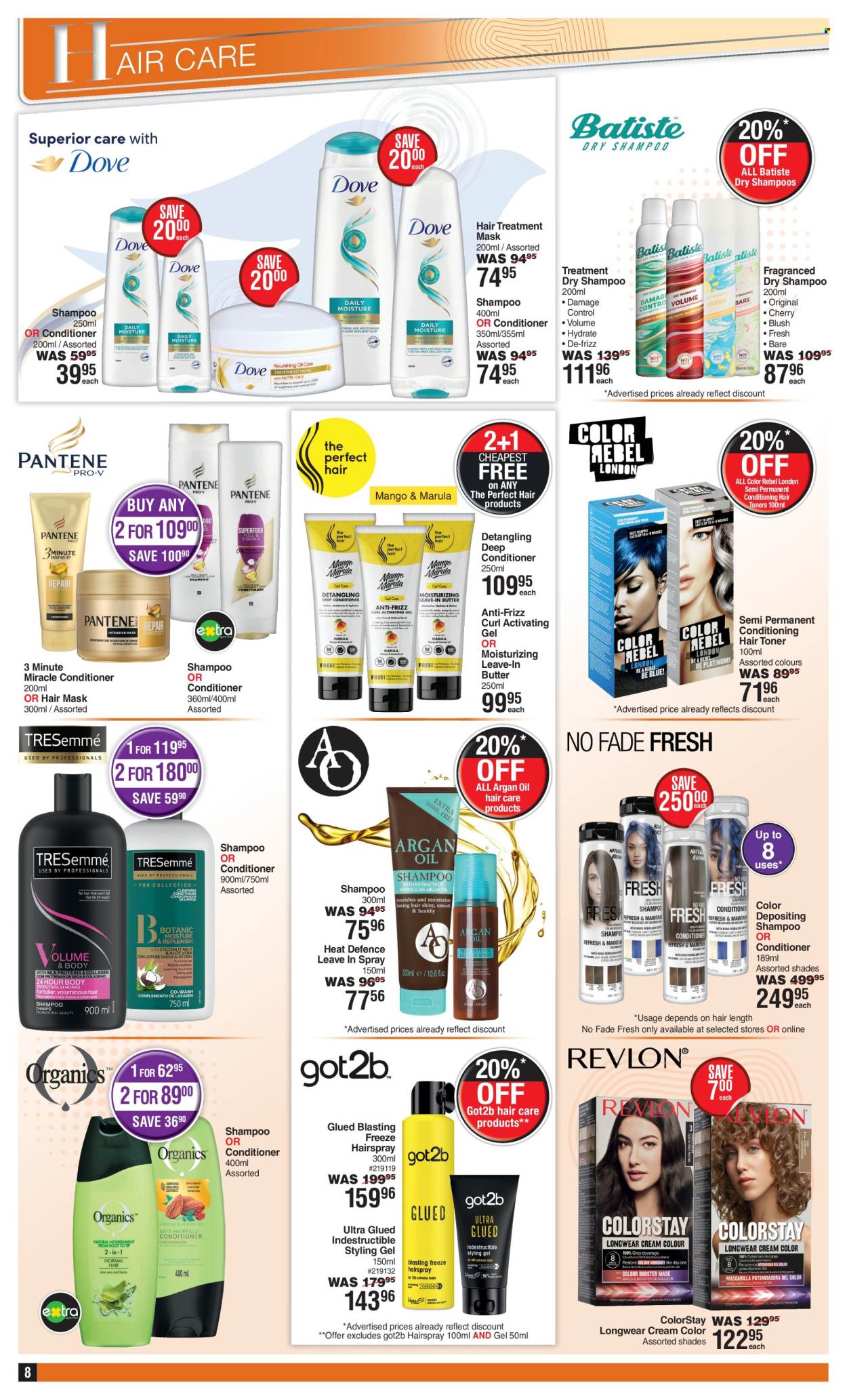 thumbnail - Dis-Chem catalogue  - 11/04/2024 - 12/05/2024 - Sales products - shampoo, hair products, toner, conditioner, styling gel, hair mask, hair styling product, dry shampoo, shades. Page 8.