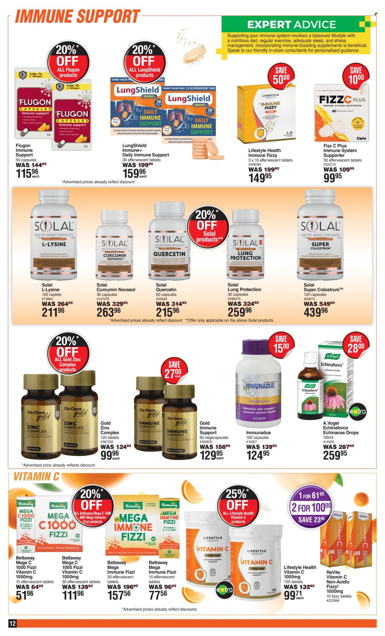 thumbnail - Dis-Chem catalogue  - 11/04/2024 - 12/05/2024 - Sales products - vitamin c, zinc, Bettaway, Echinaforce. Page 12.