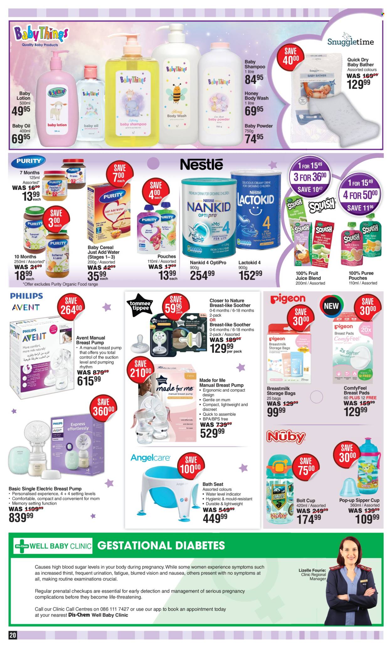 thumbnail - Dis-Chem catalogue  - 11/04/2024 - 12/05/2024 - Sales products - baby powder, baby oil, baby lotion, breast pads, pads, body wash, shampoo, Mum, quick dry, Prenatal. Page 20.