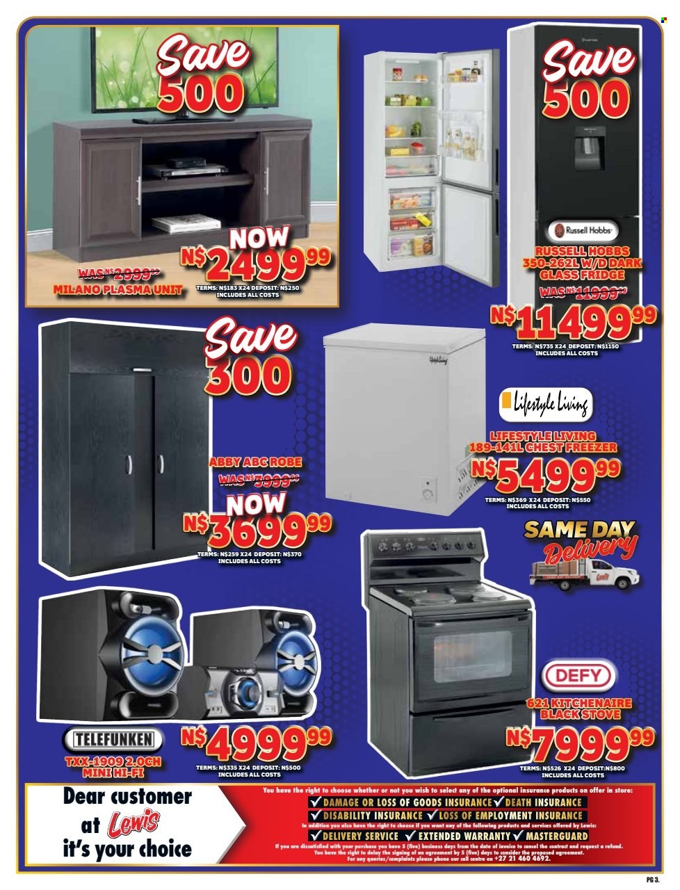 thumbnail - Lewis catalogue  - 15/04/2024 - 18/05/2024 - Sales products - hi-fi, freezer, chest freezer, refrigerator, fridge, Defy, stove, Russell Hobbs. Page 3.