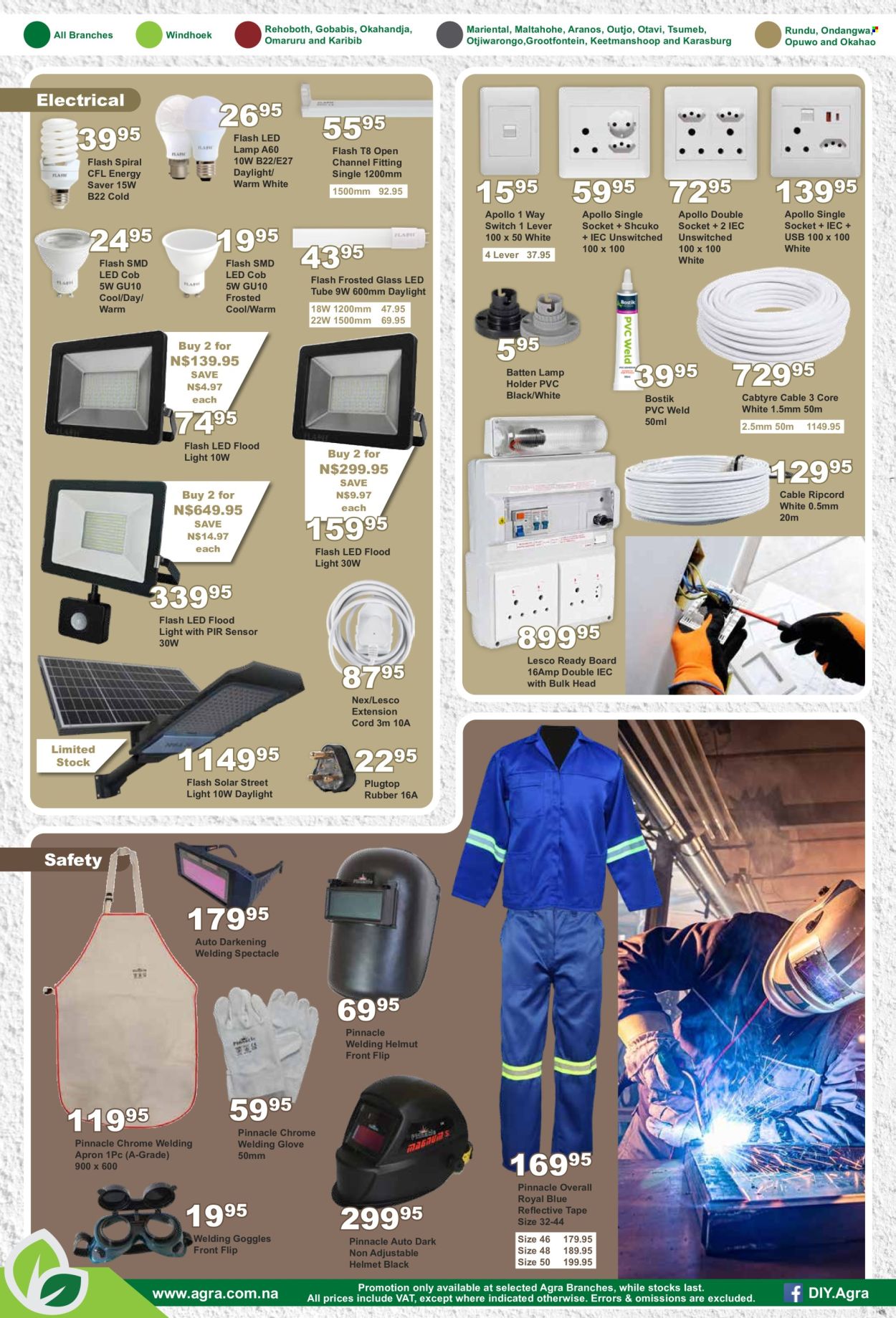 thumbnail - Agra catalogue  - 18/04/2024 - 22/05/2024 - Sales products - eraser, helmet, lamp, solar light, floodlight, switch, lamp holder, ready board, extension cord. Page 5.
