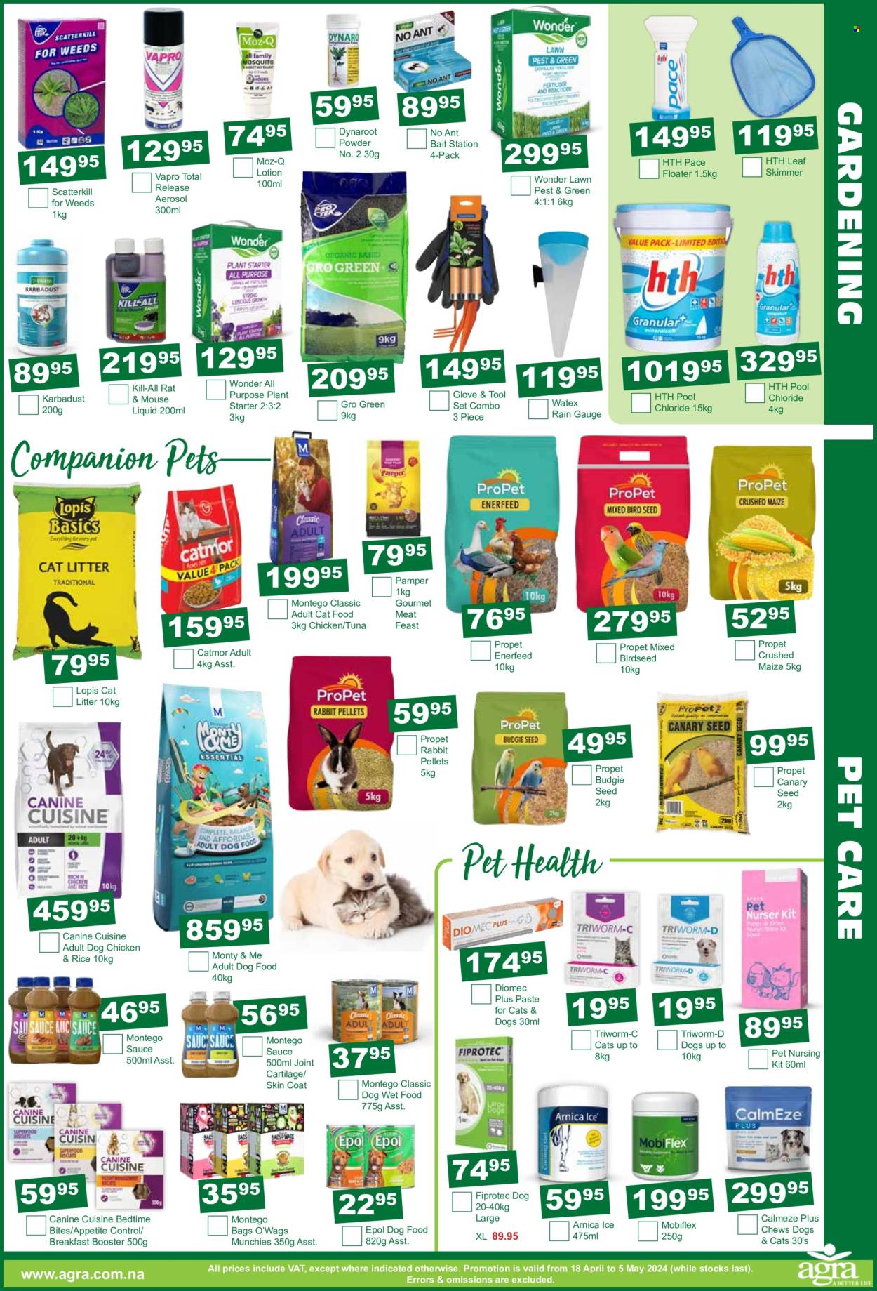 thumbnail - Agra catalogue  - 18/04/2024 - 05/05/2024 - Sales products - bag, cat litter, mouse, rabbit, animal food, cat food, dog food, wet dog food, Pamper, rabbit feed, tool set, gauge, starter, sauce. Page 5.