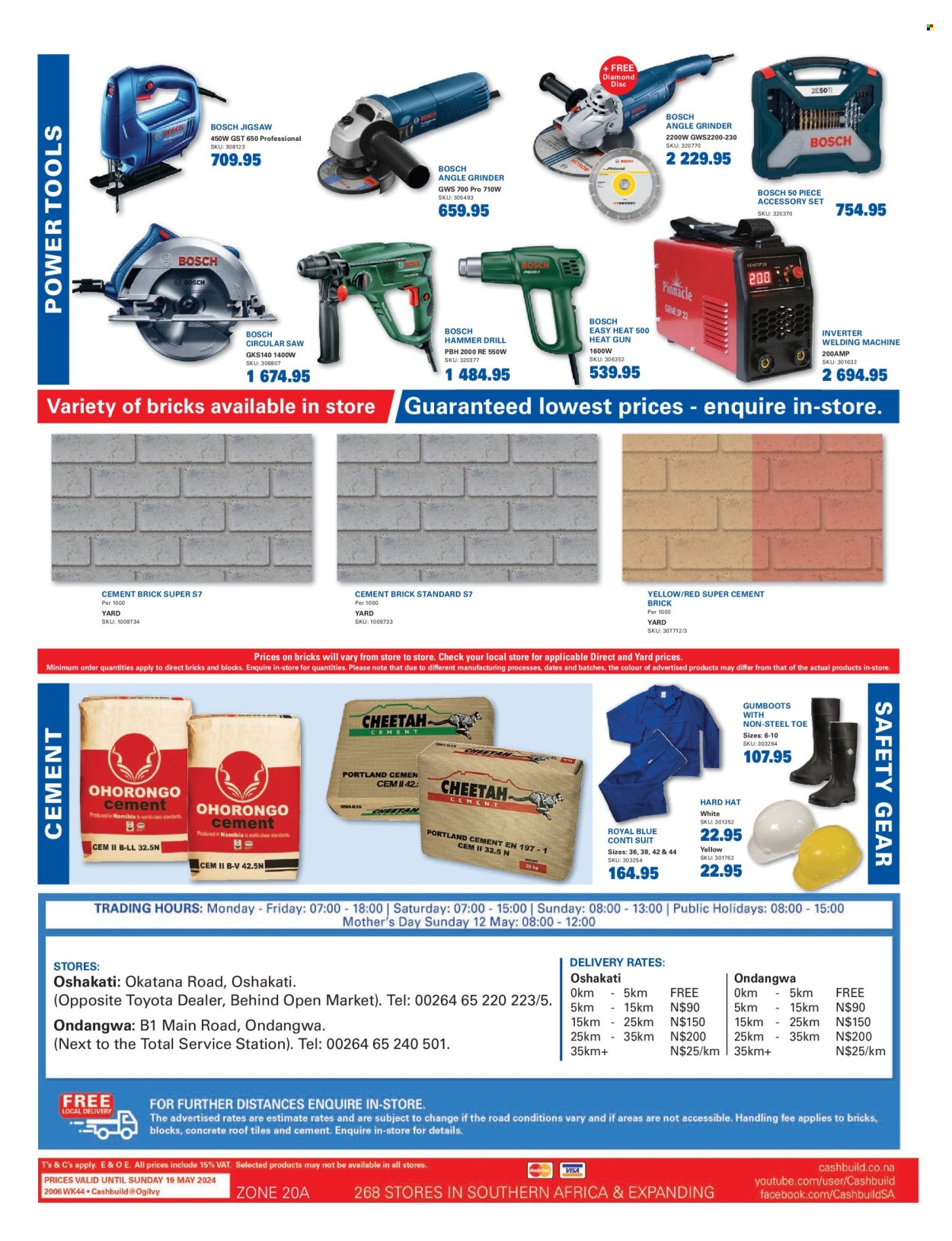 thumbnail - Cashbuild catalogue  - 20/04/2024 - 19/05/2024 - Sales products - Bosch, brick, drill, power tools, hammer drill, circular saw, saw, angle grinder, jig saw, heat gun. Page 4.