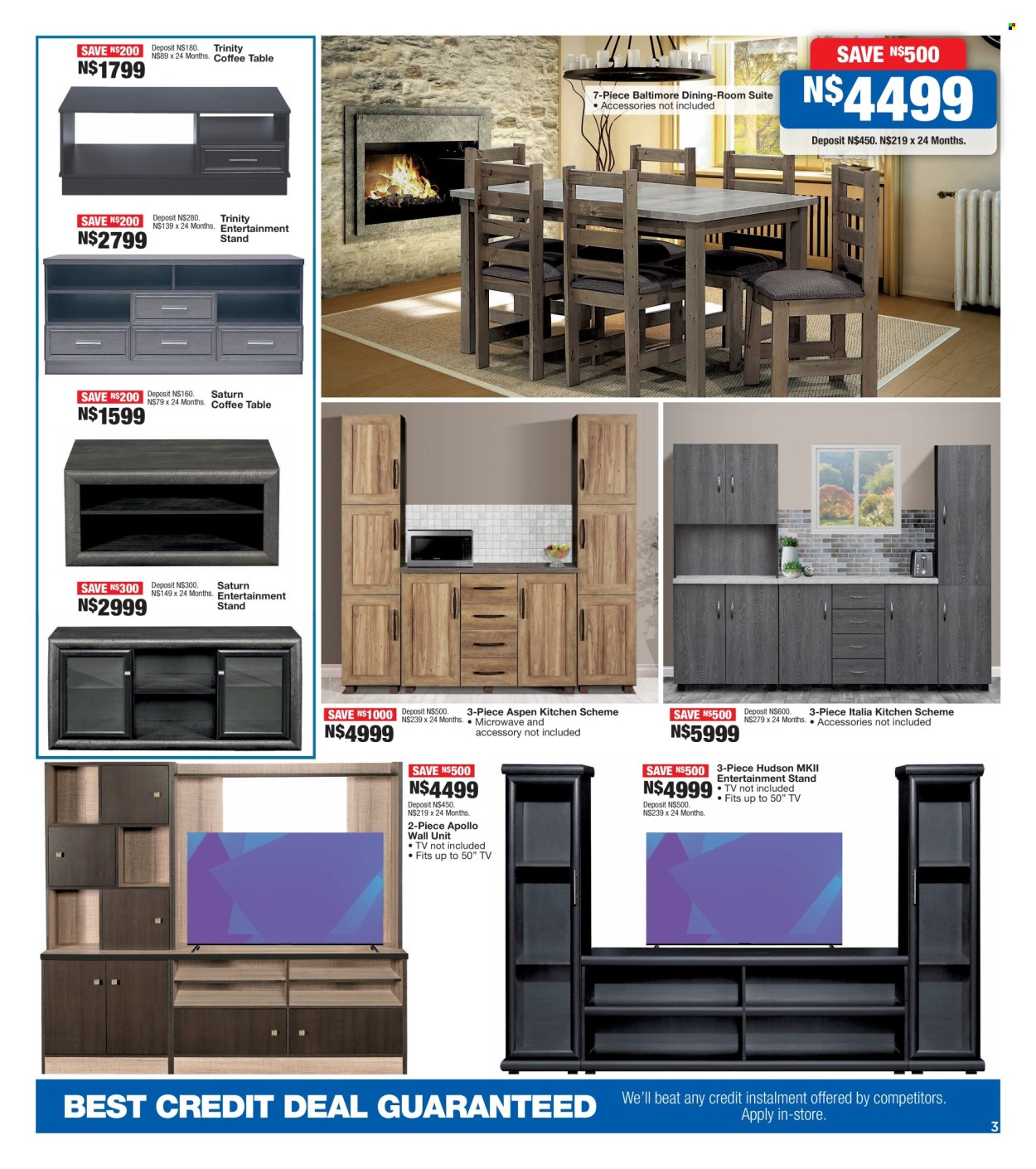 thumbnail - OK Furniture catalogue  - 22/04/2024 - 12/05/2024 - Sales products - kitchen scheme, table, coffee table, wall unit, TV, microwave. Page 3.