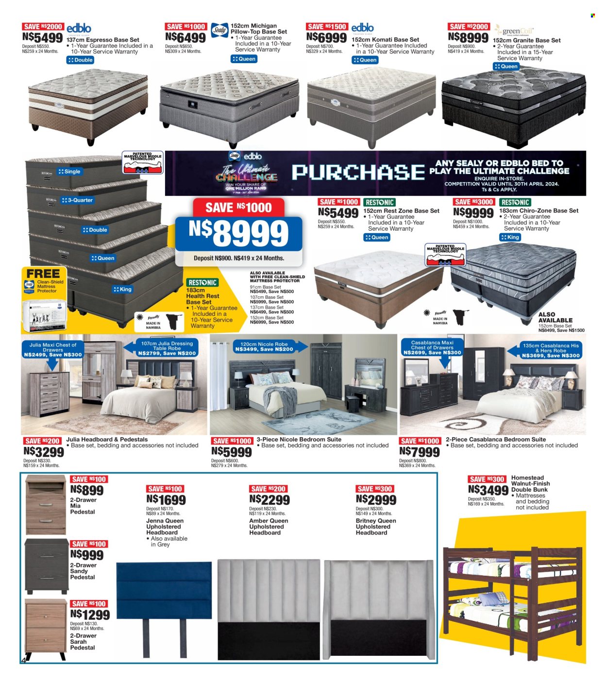 thumbnail - OK Furniture catalogue  - 22/04/2024 - 12/05/2024 - Sales products - table, chest of drawers, bedroom suite, bed, base set, headboard, mattress protector, dressing table, pedestal. Page 4.