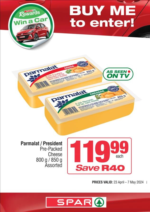 thumbnail - SPAR catalogue  - 23/04/2024 - 07/05/2024 - Sales products - gouda, cheddar, cheese, Président, Parmalat. Page 3.