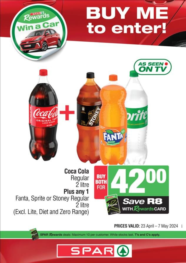 thumbnail - SPAR catalogue  - 23/04/2024 - 07/05/2024 - Sales products - Coca-Cola, Sprite, Fanta, soft drink, carbonated soft drink. Page 4.