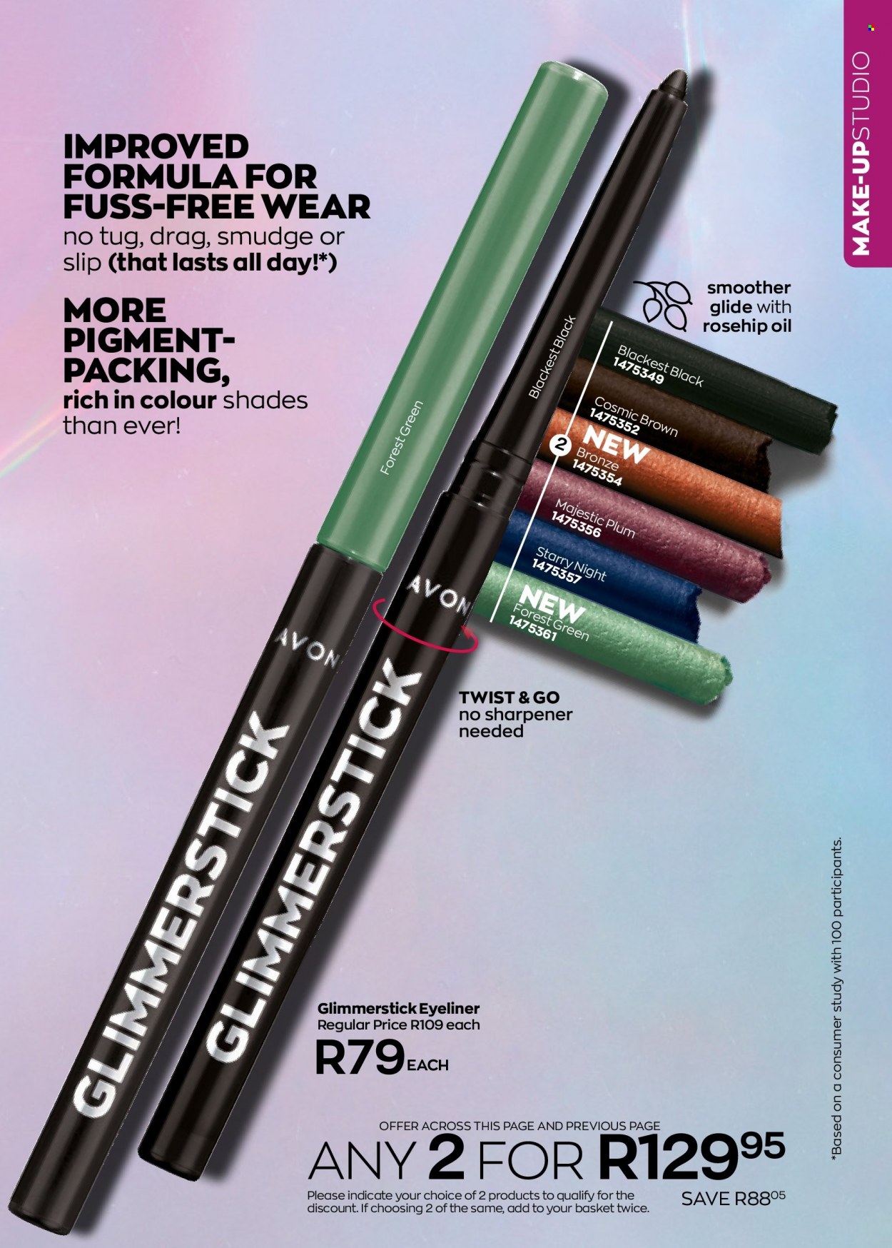 Avon catalogue  - 01/07/2022 - 31/07/2022 - Sales products - oil, Avon, rosehip oil, glimmerstick, shades, eyeliner. Page 61.