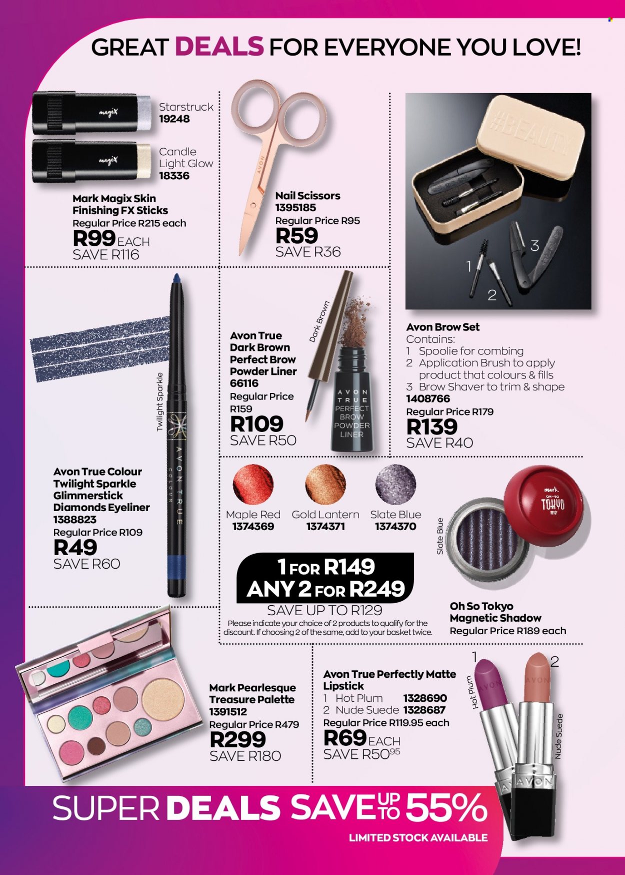 Avon catalogue  - 01/07/2022 - 31/07/2022 - Sales products - Avon, Palette, brow shaver, glimmerstick, lipstick, eyeliner. Page 164.