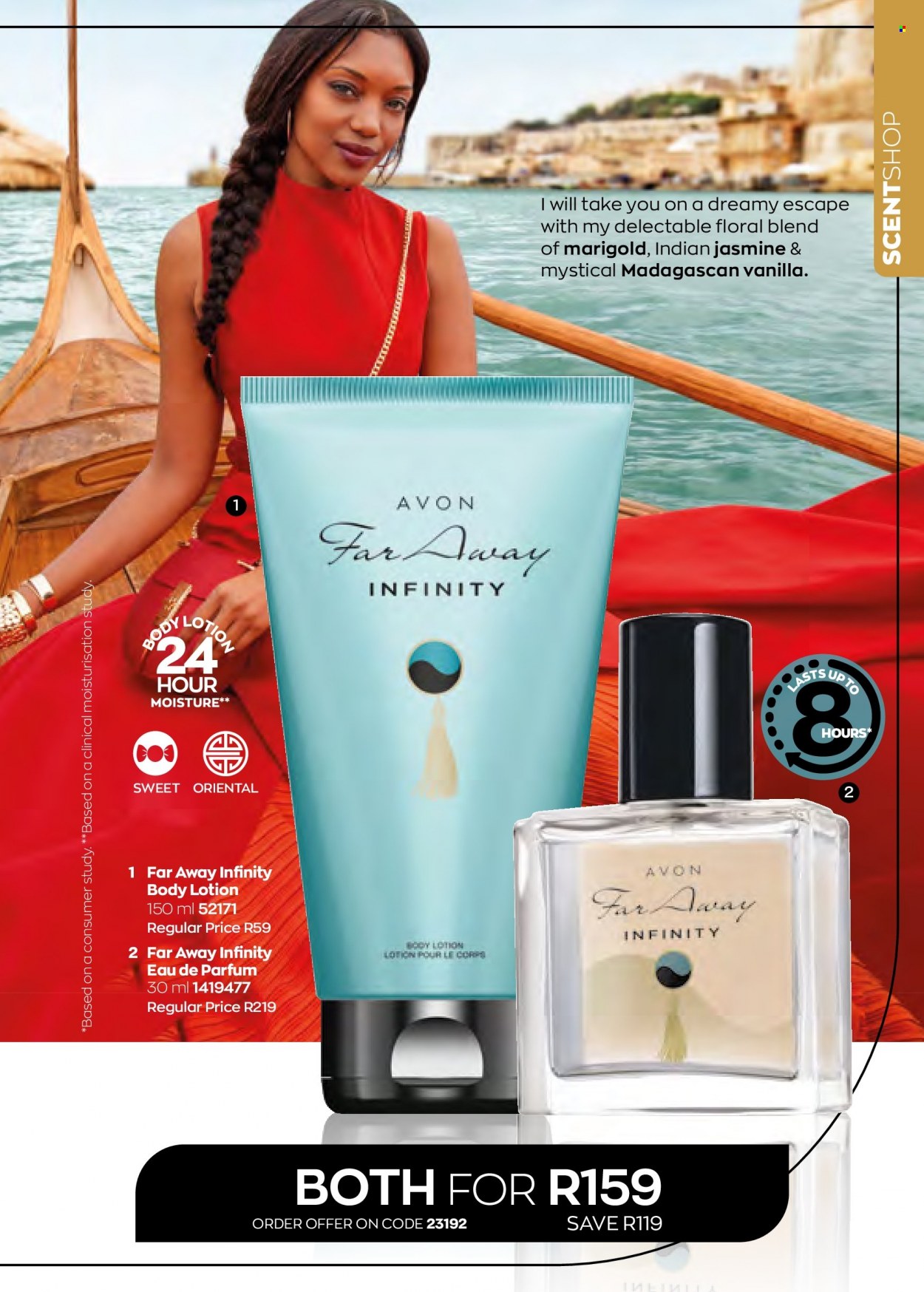 Avon catalogue  - 01/05/2022 - 31/05/2022 - Sales products - Avon, Infinity, body lotion, eau de parfum, far away. Page 55.