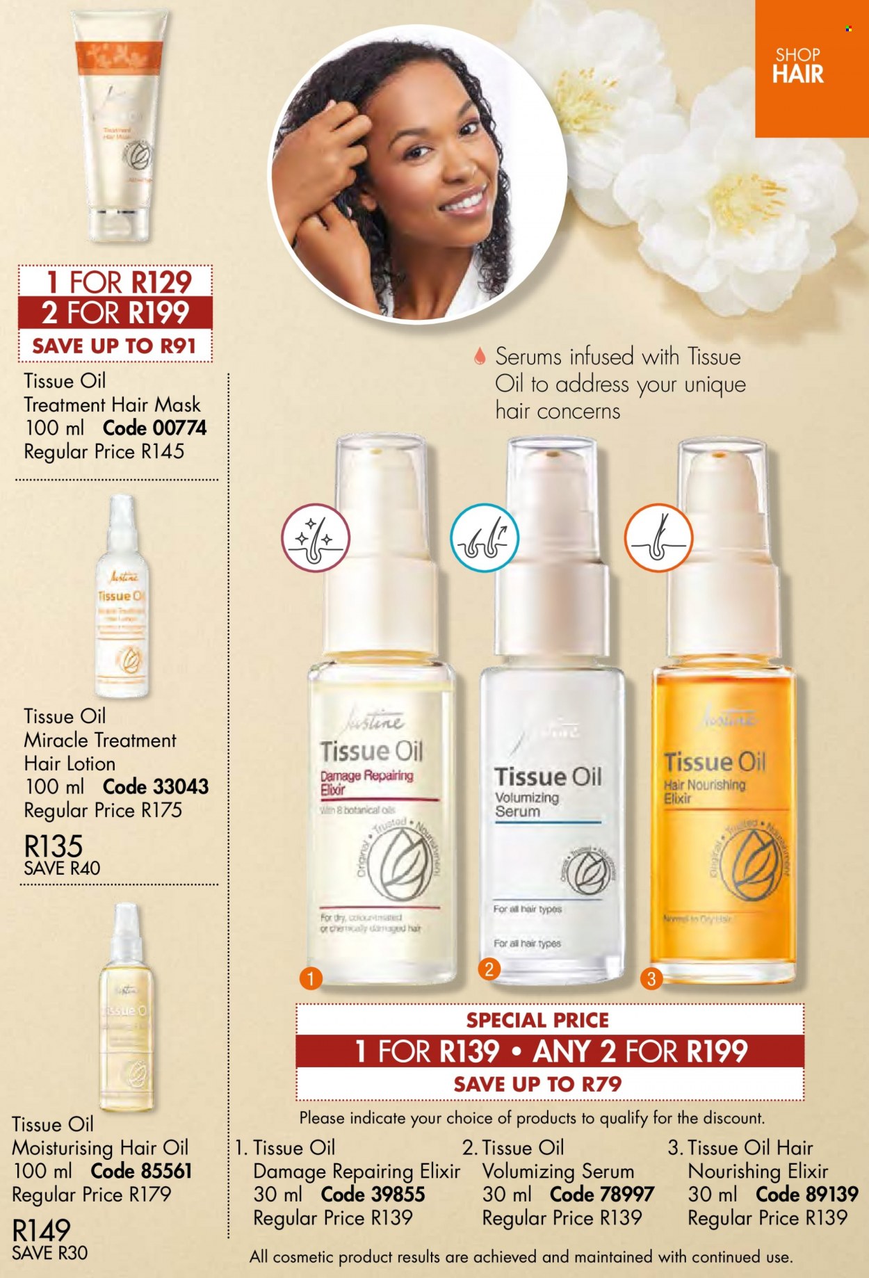 thumbnail - Justine catalogue  - 01/07/2022 - 31/07/2022 - Sales products - tissues, serum, hair oil, hair mask, body lotion. Page 21.