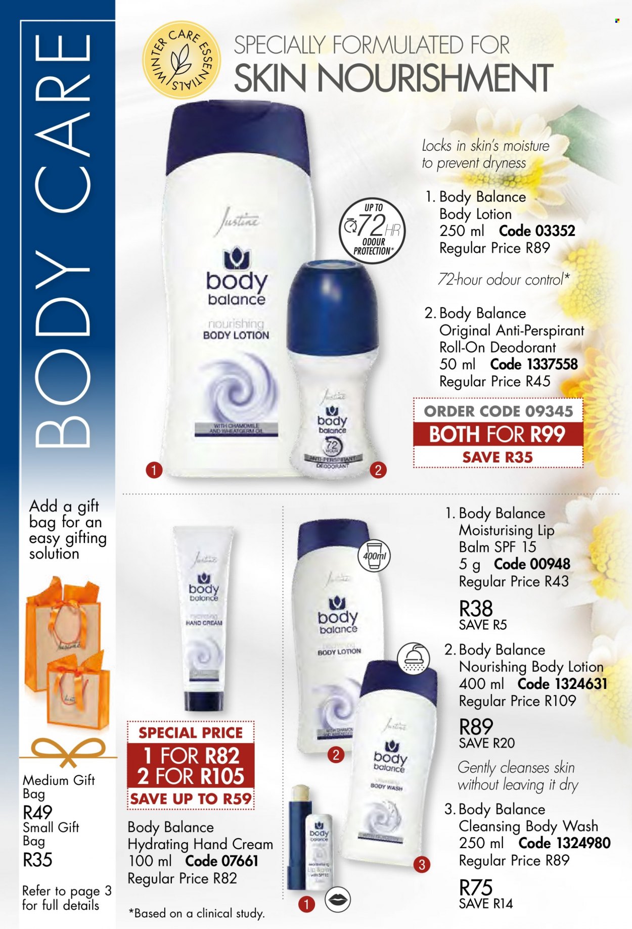 thumbnail - Justine catalogue  - 01/07/2022 - 31/07/2022 - Sales products - body wash, lip balm, body lotion, hand cream, anti-perspirant, roll-on, deodorant. Page 72.