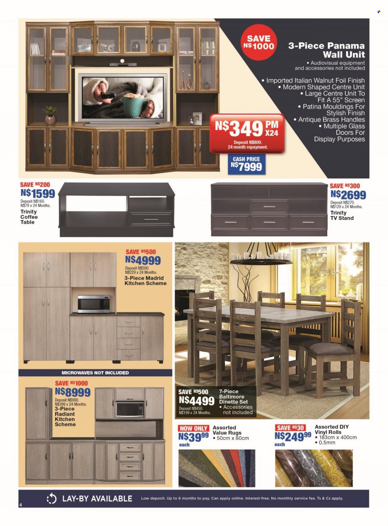 thumbnail - OK Furniture catalogue  - 04/07/2022 - 24/07/2022 - Sales products - kitchen scheme, table, coffee table, TV stand, wall unit, rug. Page 4.