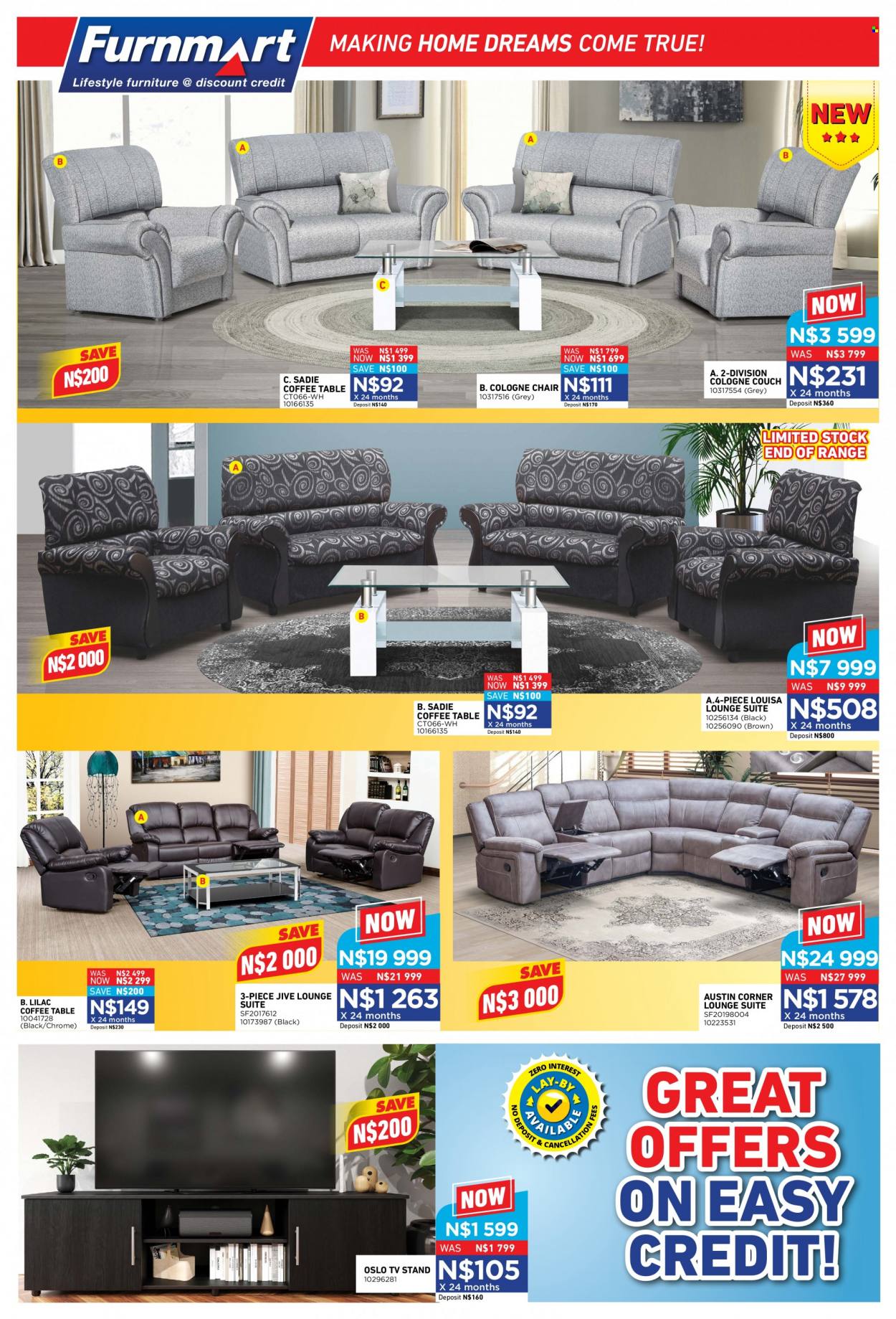 Furnmart catalogue  - 11/07/2022 - 13/08/2022 - Sales products - table, chair, lounge suite, couch, lounge, coffee table, TV stand. Page 4.