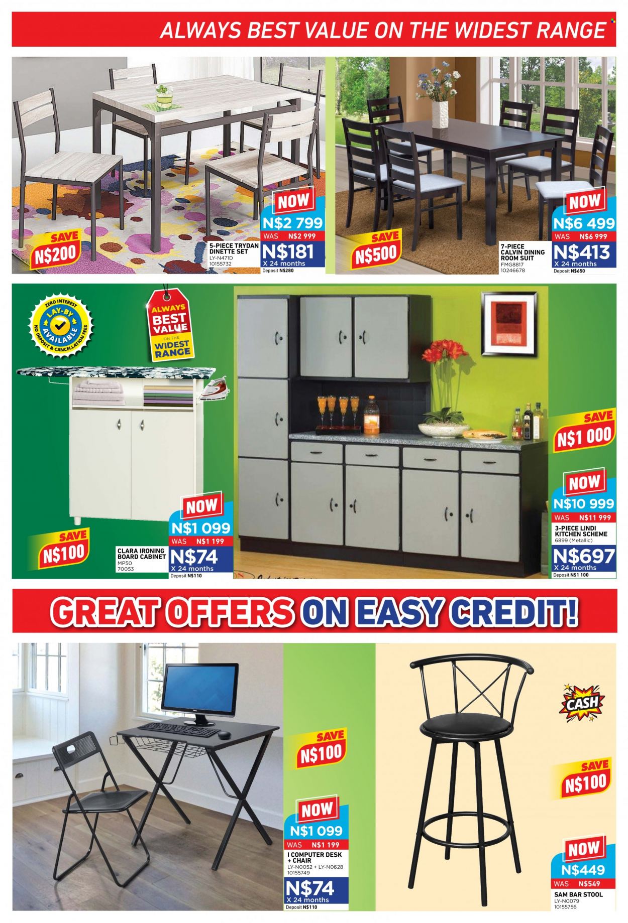 Furnmart catalogue  - 11/07/2022 - 13/08/2022 - Sales products - cabinet, kitchen scheme, stool, chair, bar stool, desk, computer. Page 5.