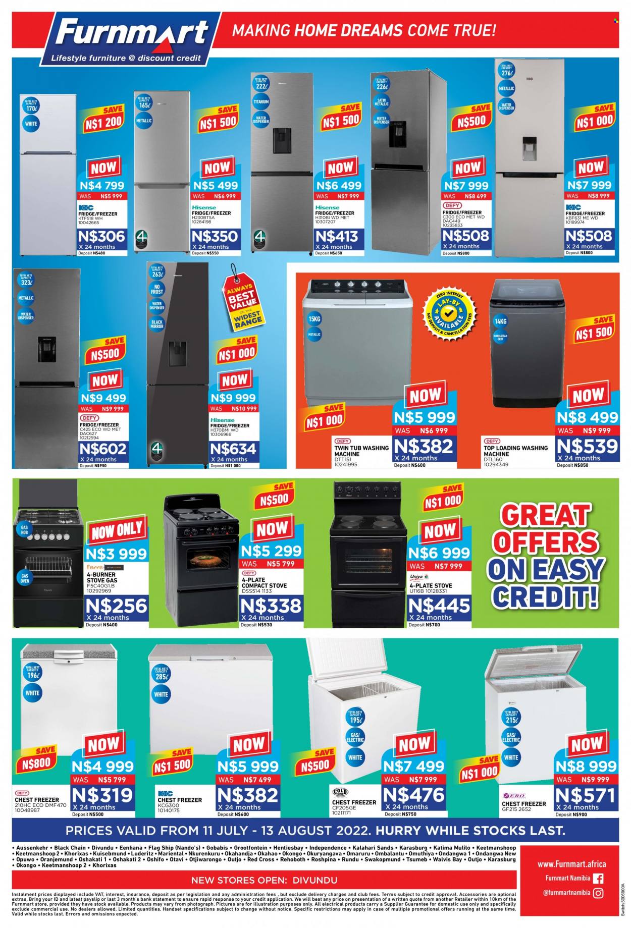 Furnmart catalogue  - 11/07/2022 - 13/08/2022 - Sales products - mirror, WD, freezer, chest freezer, refrigerator, fridge, oven, stove, hob, washing machine, water dispenser. Page 8.