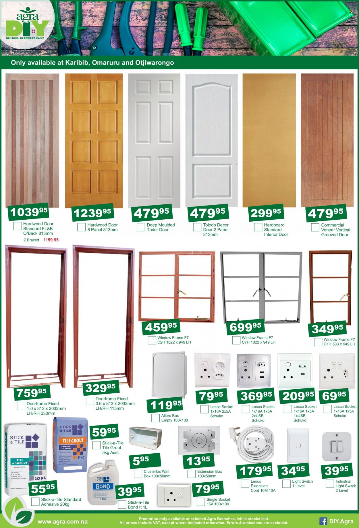 Agra catalogue  - 19/07/2022 - 21/08/2022 - Sales products - adhesive, switch, socket, wall box, extension cord. Page 9.
