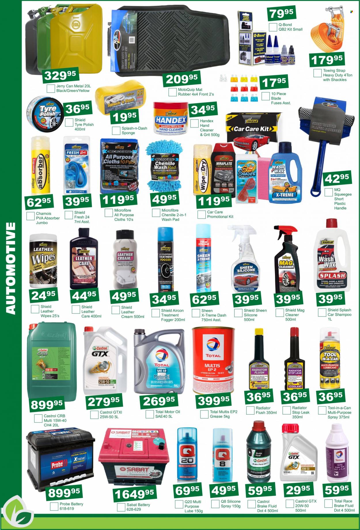 Agra catalogue  - 19/04/2022 - 17/05/2022 - Sales products - eraser, battery, polish, oil, lubricant, fogger, strap, air freshener, car shampoo, cleaner, motor oil, Castrol, brake fluid, Total engine oil, jerry can. Page 4.